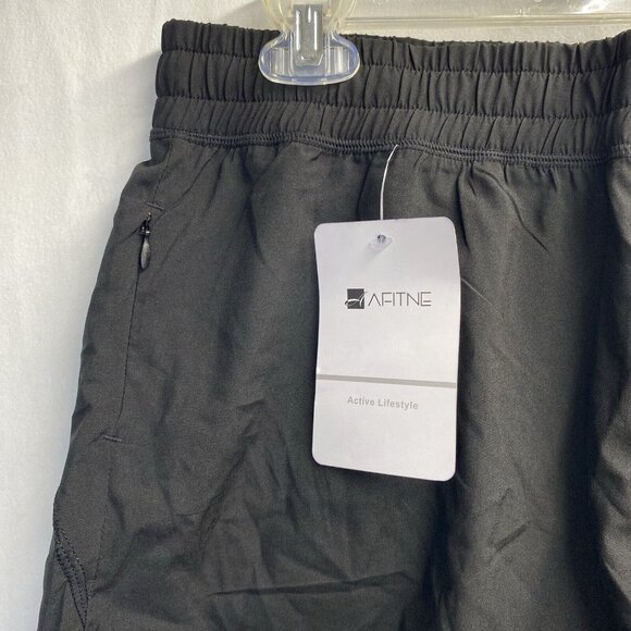 AFITNE Lined Elastic Waist Athletic Running Shorts Women Large Black Zip Pocket - Picture 13 of 14